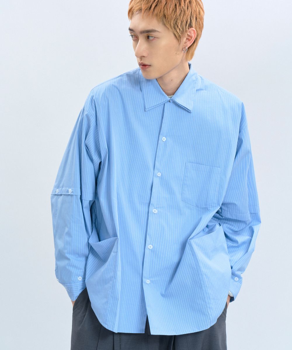 “DND” Oversized Pocket Shirt 電繡條紋襯衫