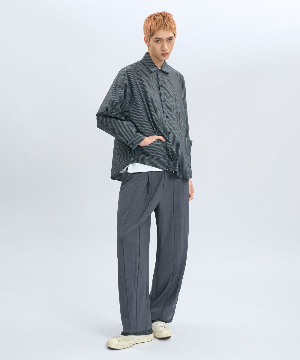 “DND” Oversized Pocket Shirt 電繡條紋襯衫