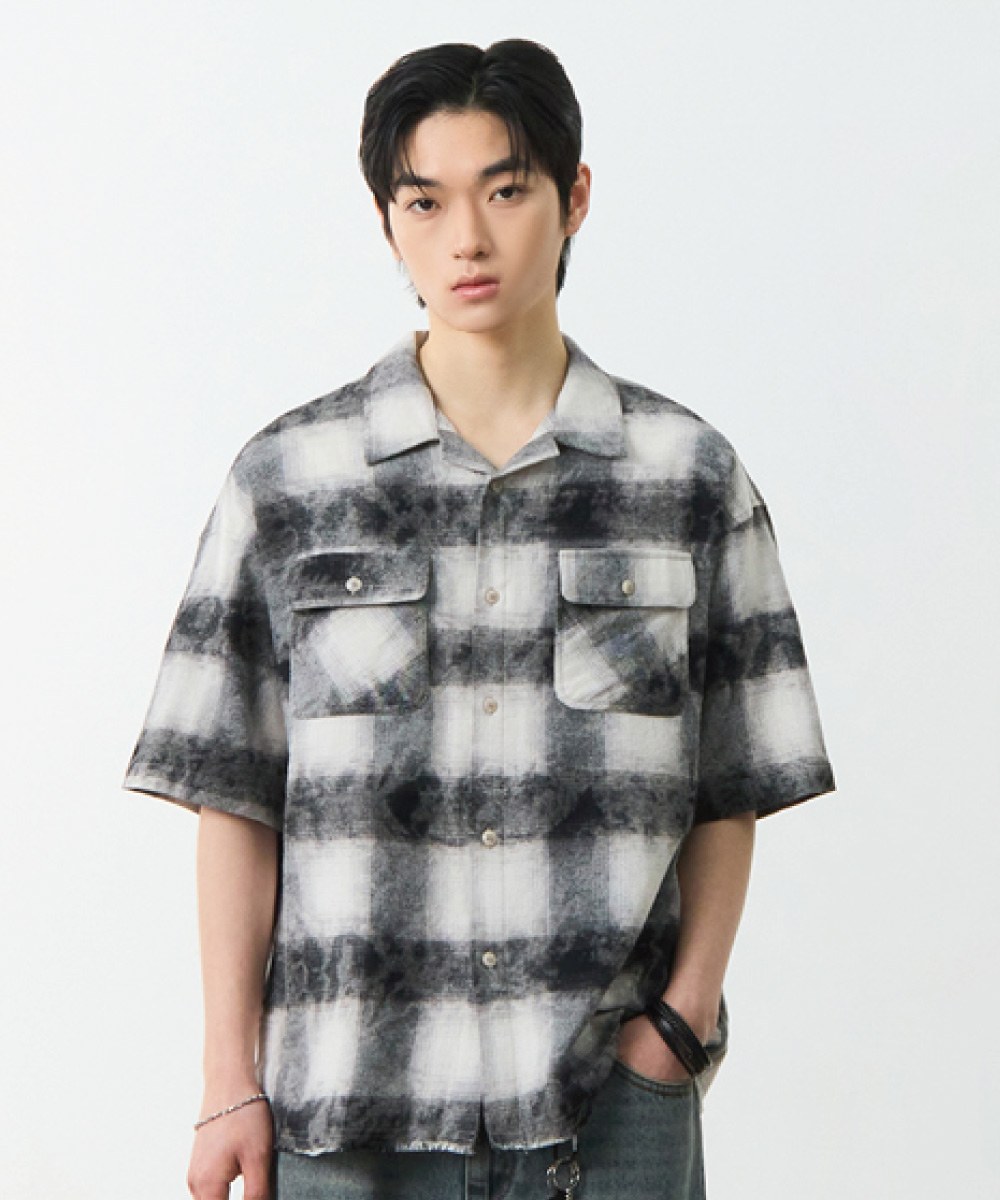 開領格紋襯衫 CUT-OFF HALF CHECK SHIRT