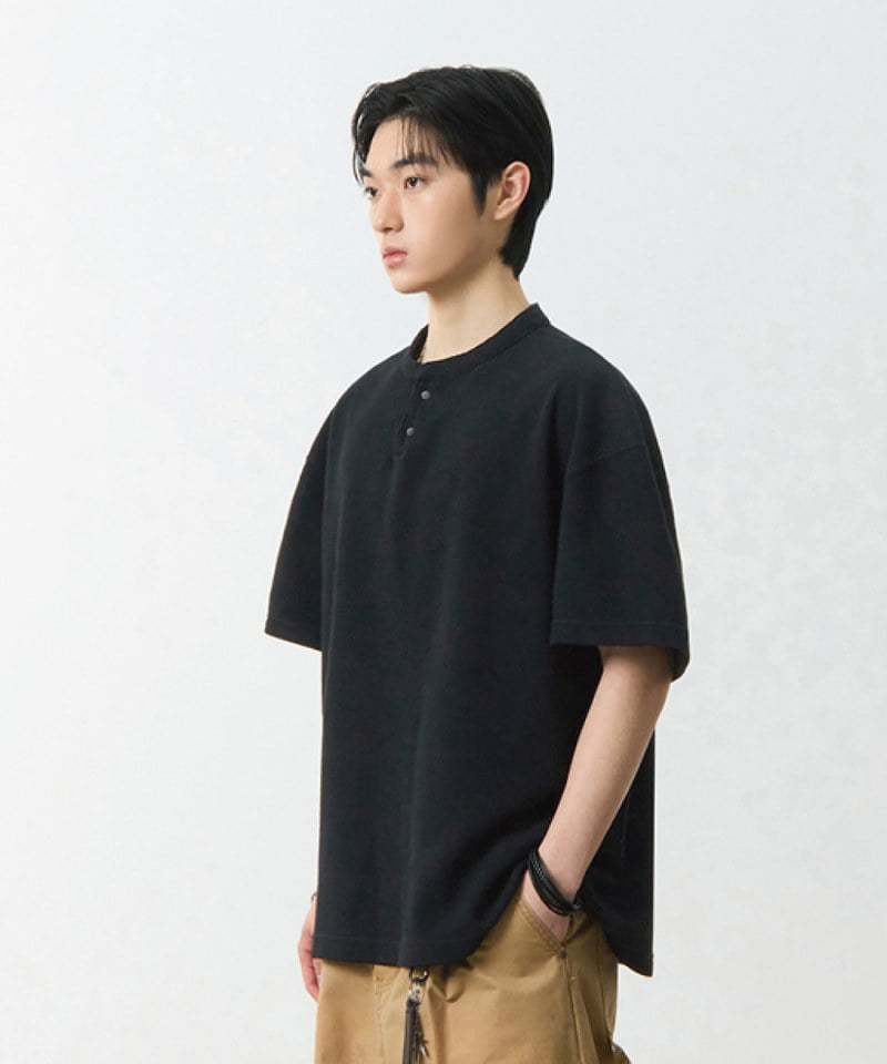 華夫格亨利領上衣 WAFFLE HENLEY NECK HALF T-SHIRT
