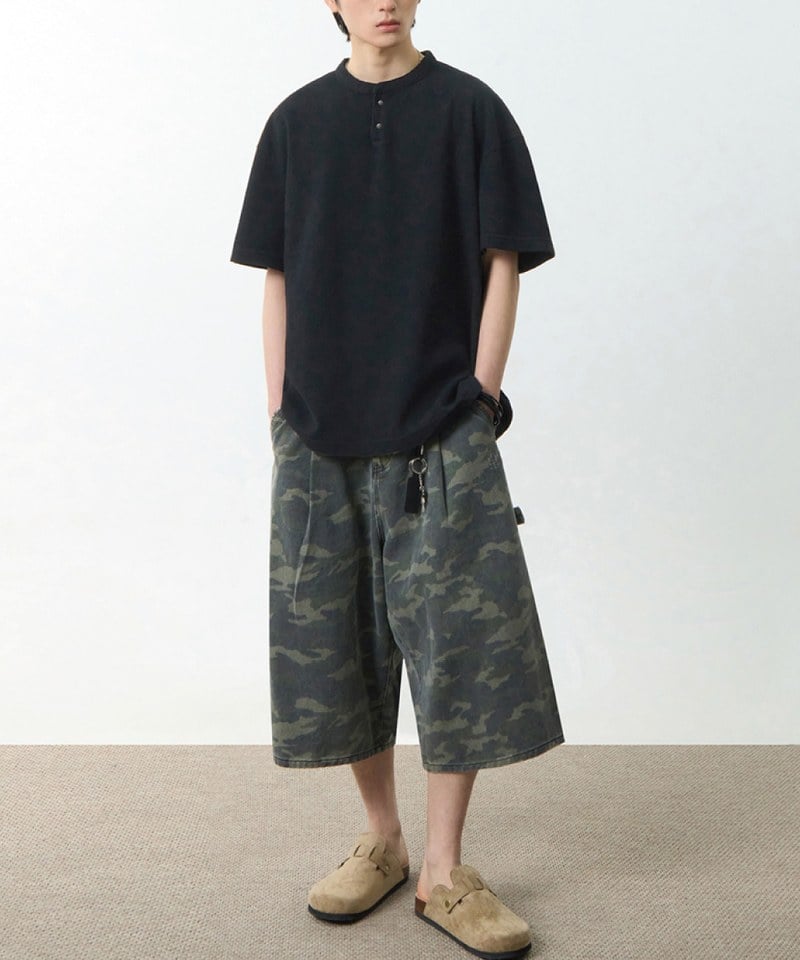 華夫格亨利領上衣 WAFFLE HENLEY NECK HALF T-SHIRT