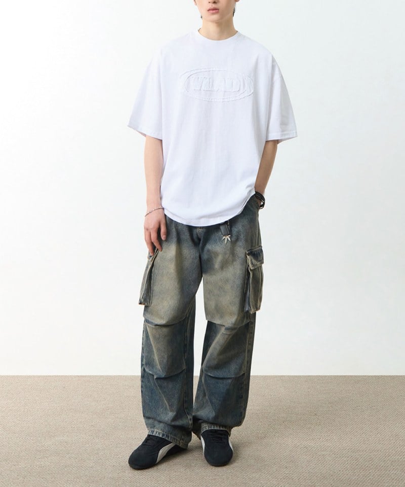 水洗短袖T恤 CUT-OFF APPLIQUE HALF T-SHIRT