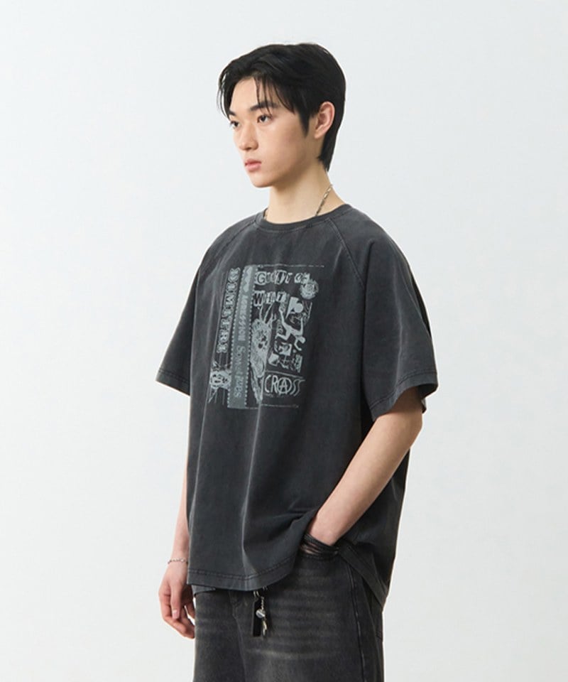 印花上衣 RAGLAN COLOR BLOCK PIGMENT ARTWORK SHORT SLEEVE T-SHIRT