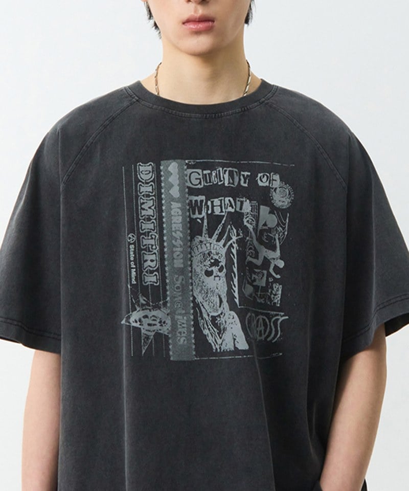 印花上衣 RAGLAN COLOR BLOCK PIGMENT ARTWORK SHORT SLEEVE T-SHIRT