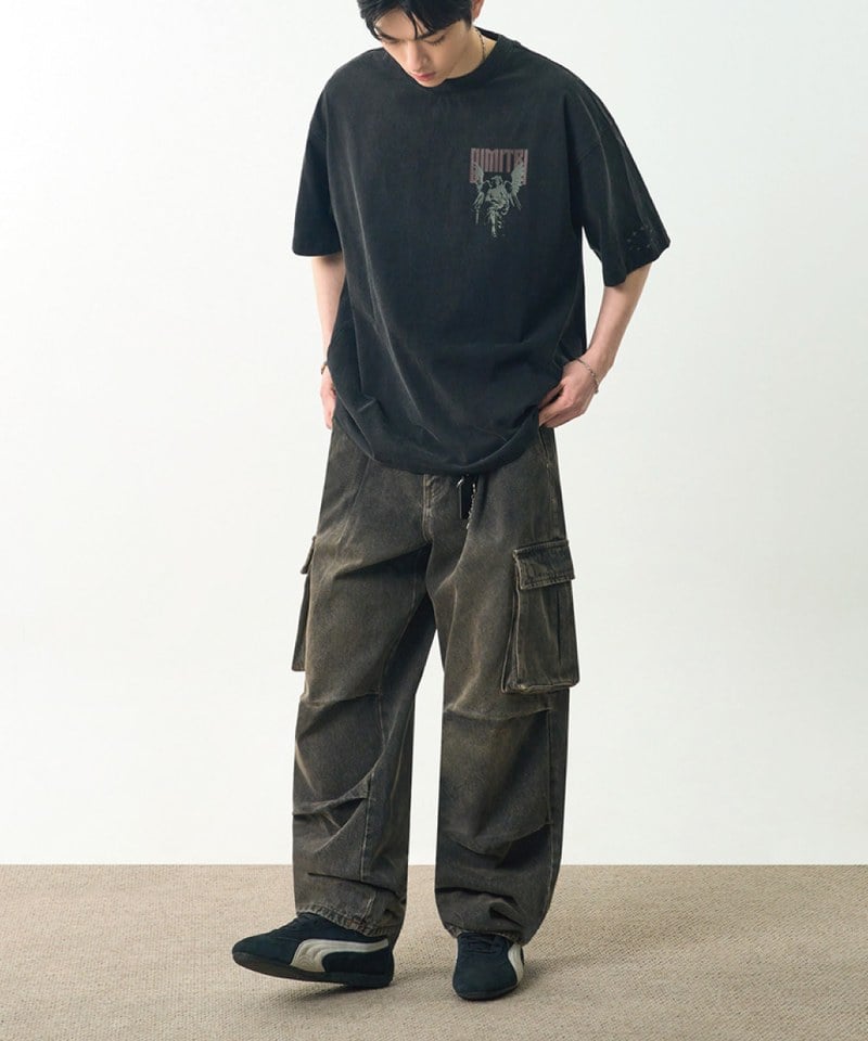 復古印花上衣 PIGMENT FADE WASHING ARTWORK HALF T-SHIRT