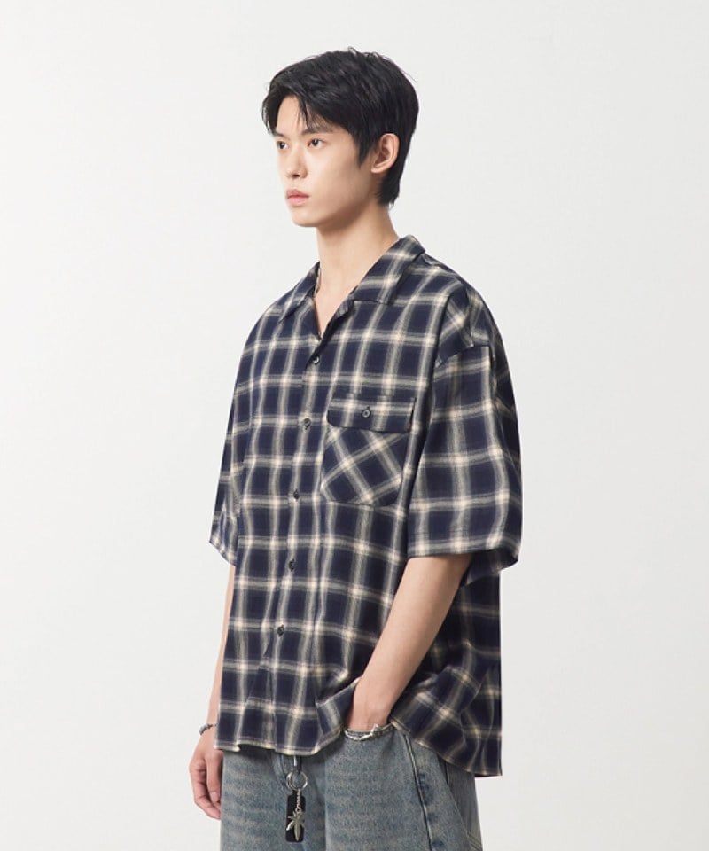 DMB0234-251 格紋開襟襯衫 OPEN COLLAR OMBRE HALF SHIRT