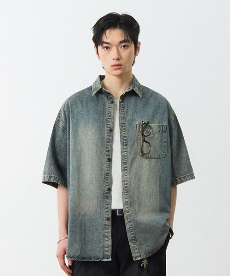 DMB0235-251 水洗牛仔襯衫 DENIM HALF SHIRT