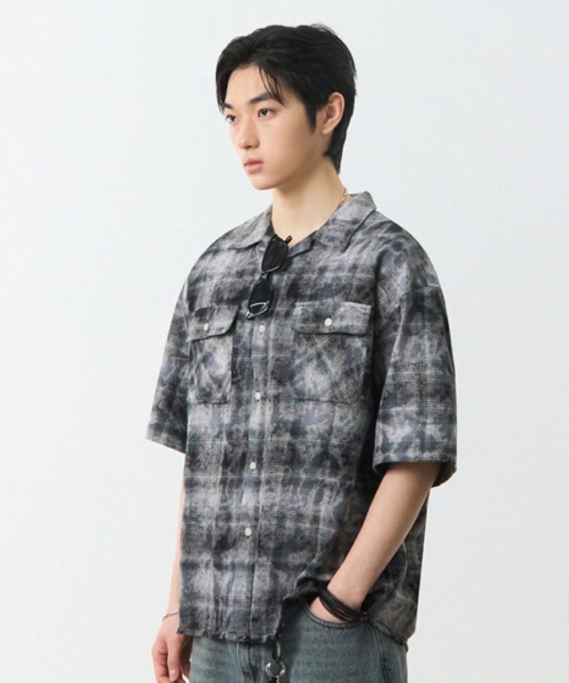 DMB0239-251 開領格紋襯衫 CUT-OFF HALF CHECK SHIRT