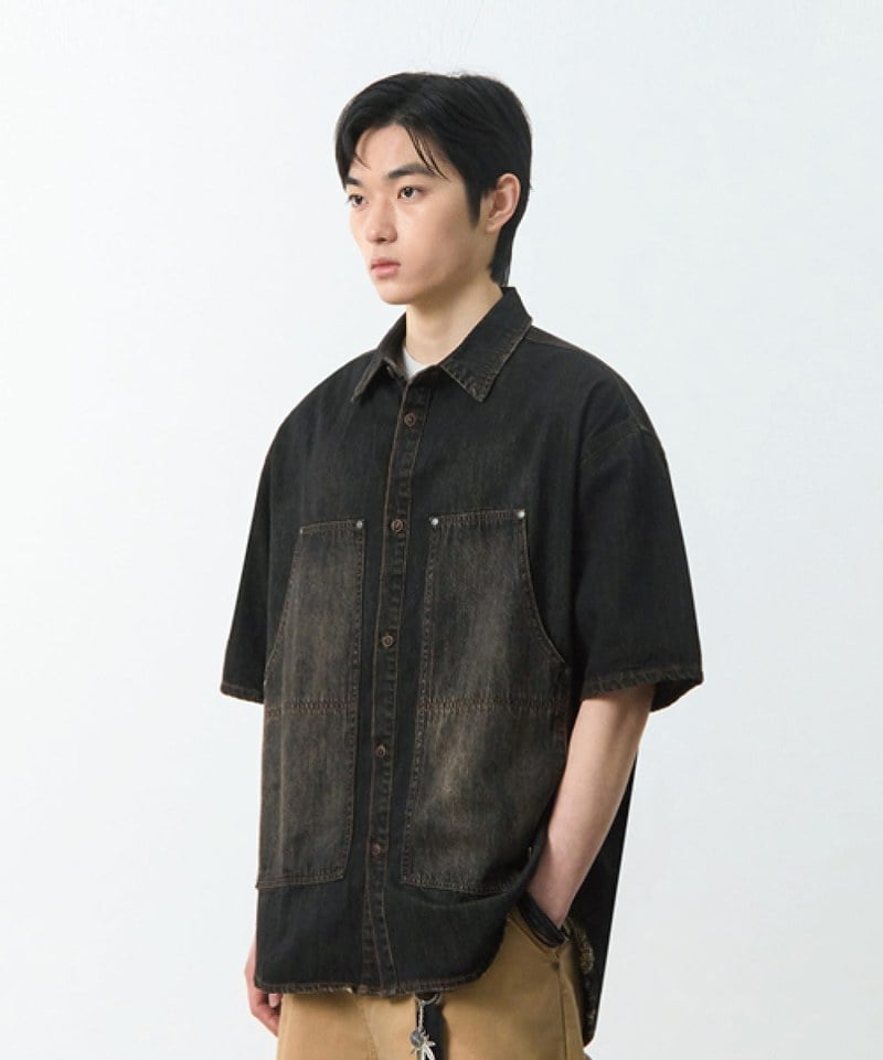 DMB0243-251 雙口袋牛仔襯衫 DOUBLE KNEE DENIM HALF SHIRT