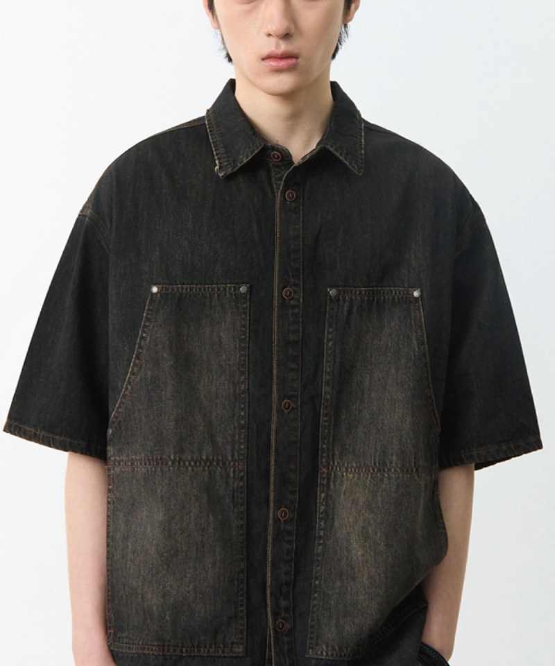 DMB0243-251 雙口袋牛仔襯衫 DOUBLE KNEE DENIM HALF SHIRT
