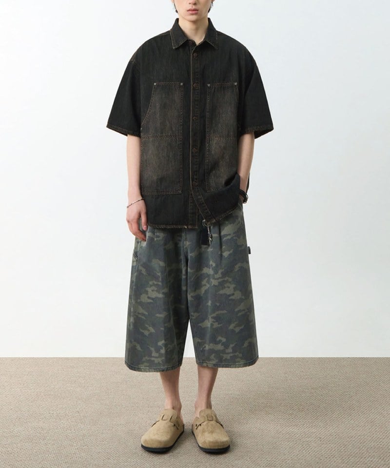 DMB0243-251 雙口袋牛仔襯衫 DOUBLE KNEE DENIM HALF SHIRT