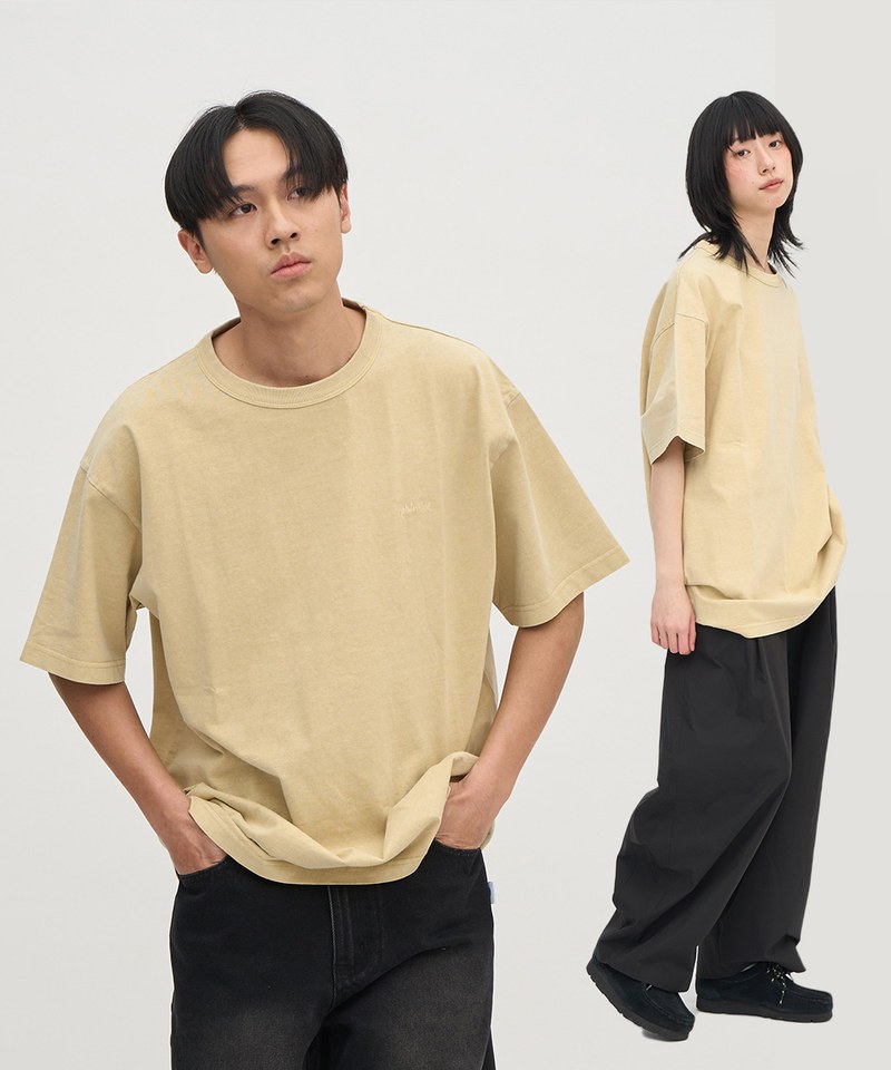寬版刺繡水洗短TEE