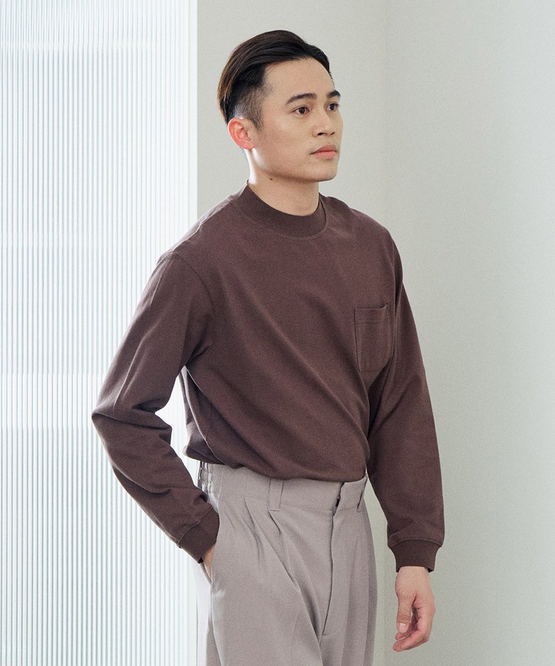 PM+ 網眼中高領口袋長袖TEE