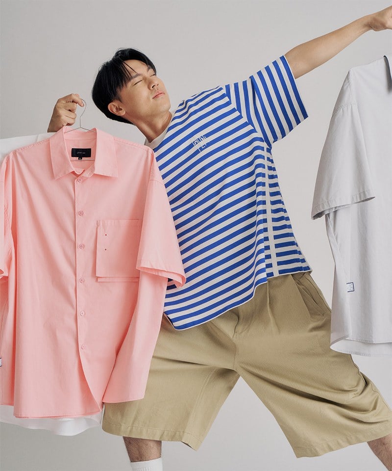PLN0076-251 clip by clip OVERSIZE條紋TEE