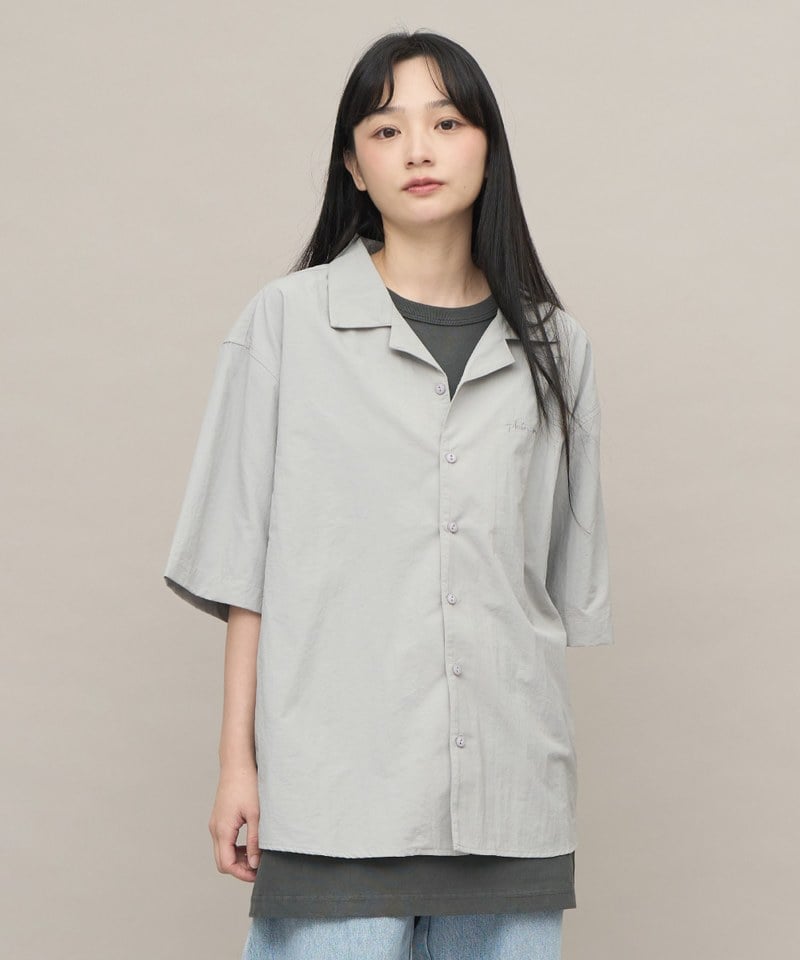 PLN3327-241 開領刺繡短袖襯衫