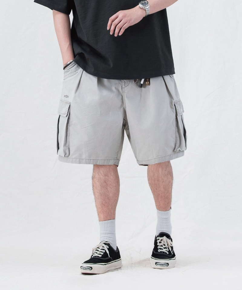 PSV1710-251 水洗雙摺軍短褲 washed double-pleated cargo shorts