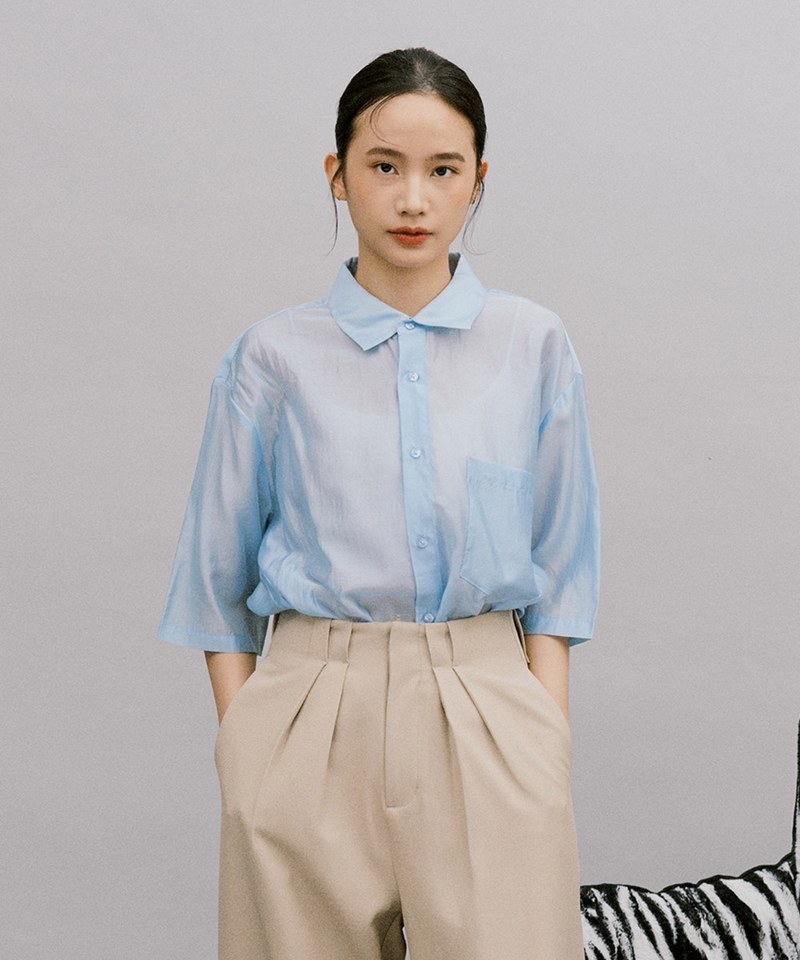 琉璃透光寬袖襯衫
