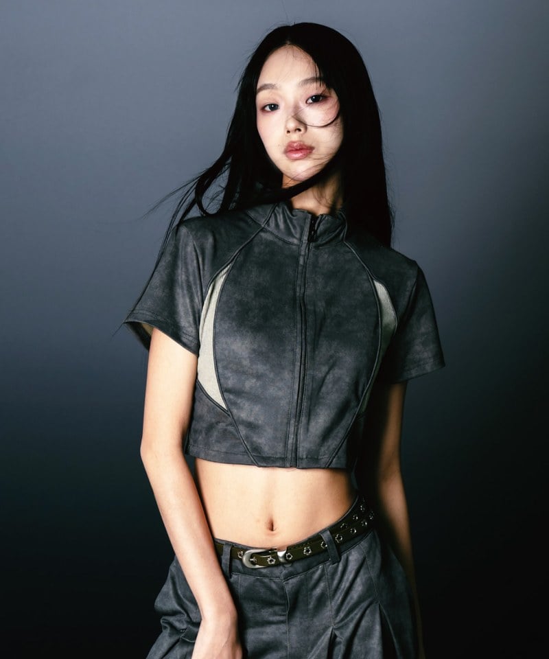 SNS0146W-252 拉鍊上衣 Washed Patch Ribbed Zip Top
