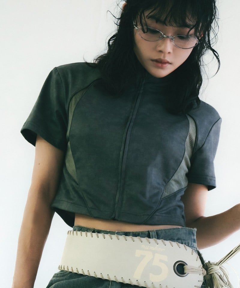 SNS0146W-252 拉鍊上衣 Washed Patch Ribbed Zip Top