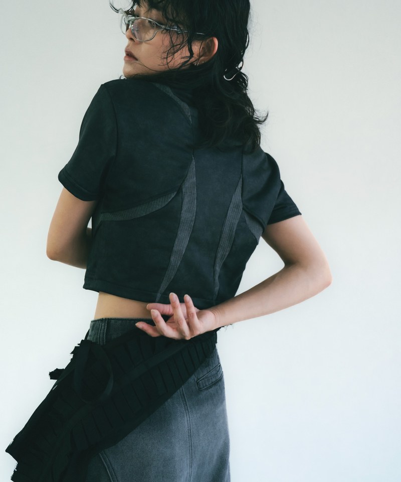 SNS0146W-252 拉鍊上衣 Washed Patch Ribbed Zip Top