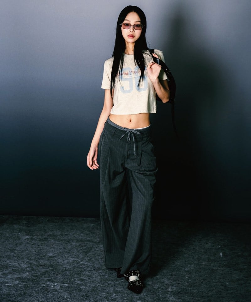 SNS1619W-252 條紋直筒長褲 Double Layer Straight Trousers