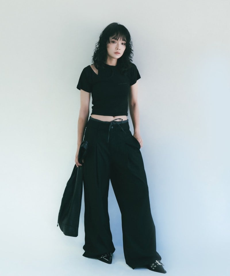 SNS1619W-252 條紋直筒長褲 Double Layer Straight Trousers