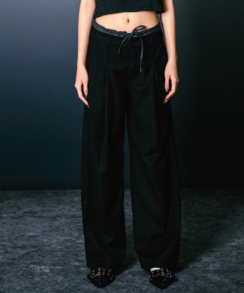 SNS1619W-252 條紋直筒長褲 Double Layer Straight Trousers