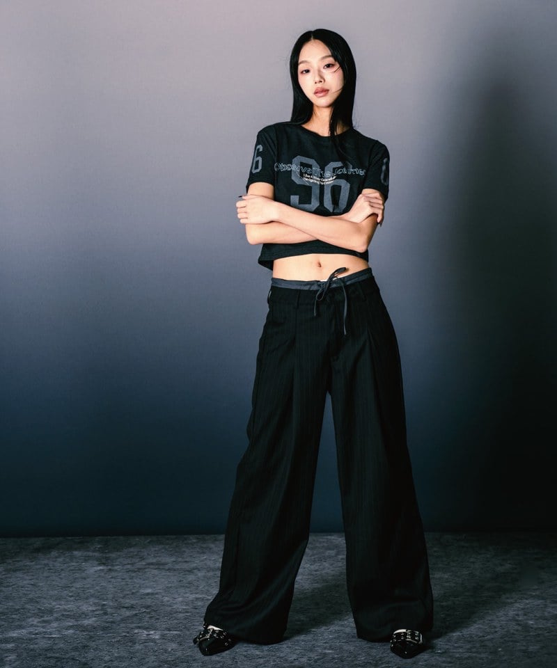 SNS1619W-252 條紋直筒長褲 Double Layer Straight Trousers