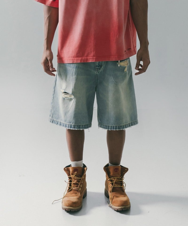 SNS1711-251 五分丹寧短褲 Destory Wash Denim Shorts