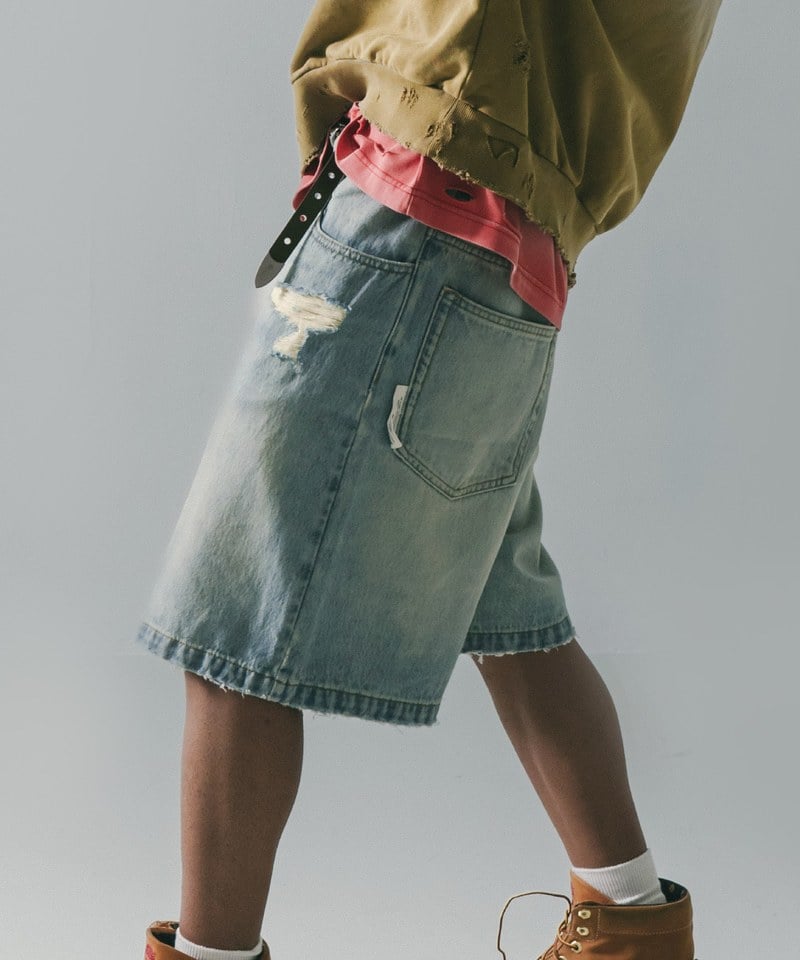 SNS1711-251 五分丹寧短褲 Destory Wash Denim Shorts