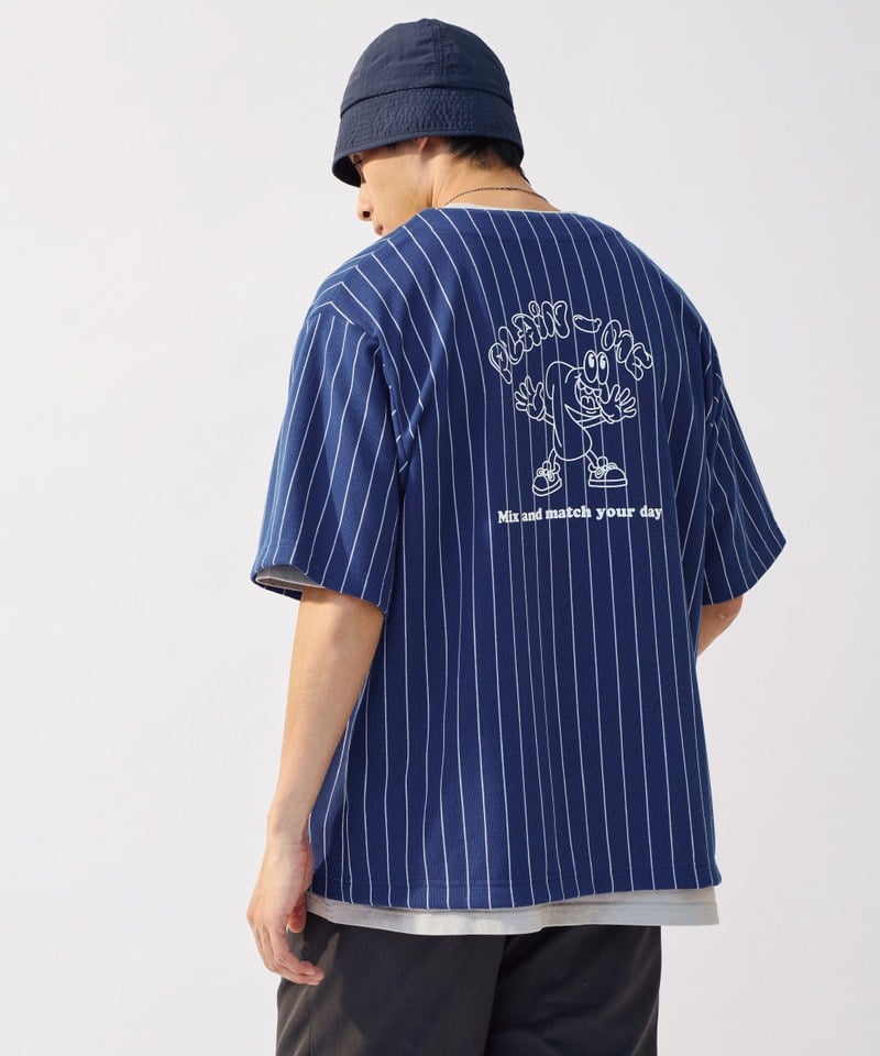 PM-LOGO條紋棒球衫