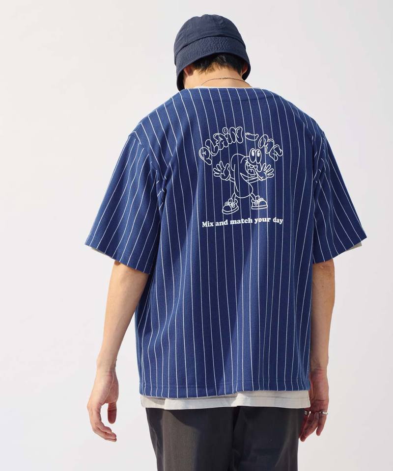 PM-LOGO條紋棒球衫