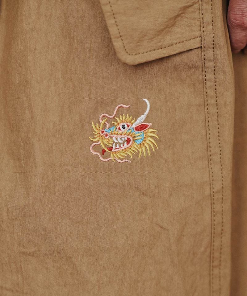 PLN4015-242 龍年刺繡挺拔打褶寬褲