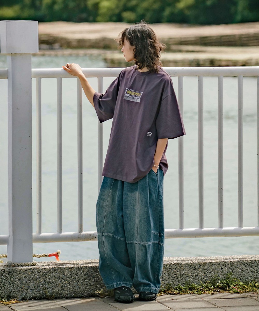 水洗剪裁錐型燈籠褲