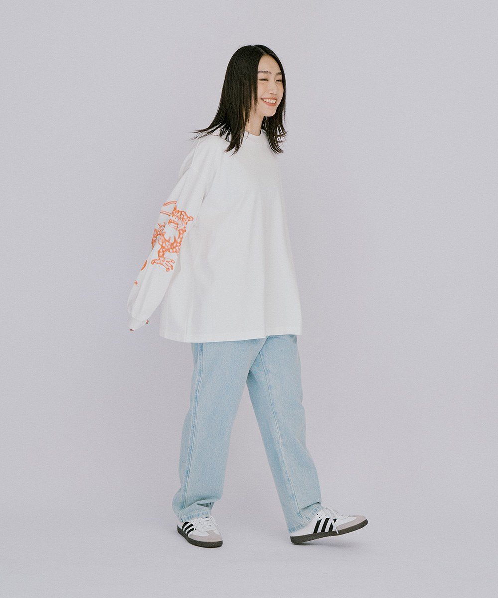 龍年刺繡丹寧直筒長褲