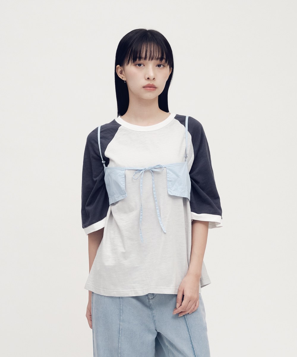 竹節棉拼色短袖TEE