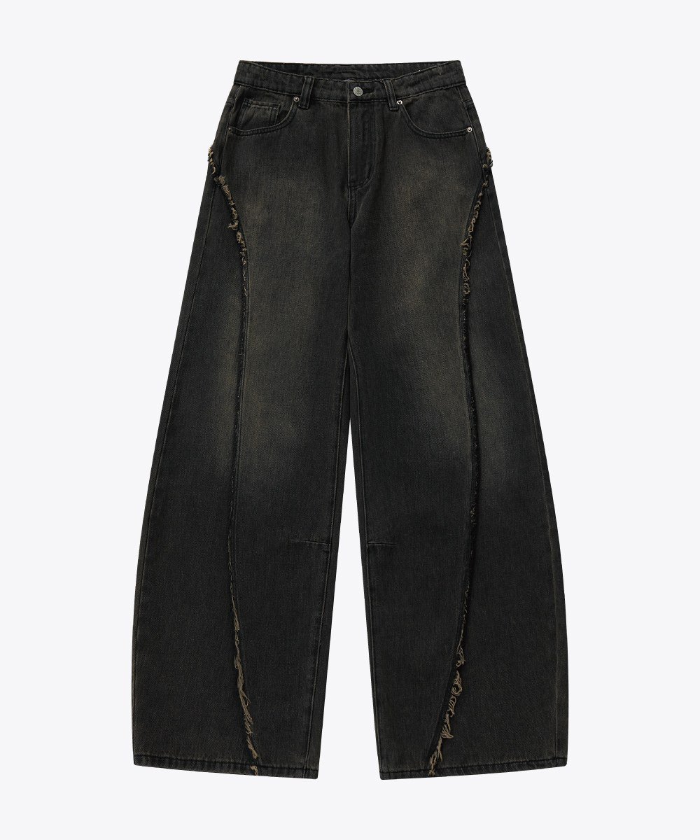 彎刀水洗牛仔長褲 Twist Seam Baggy Denim Jeans