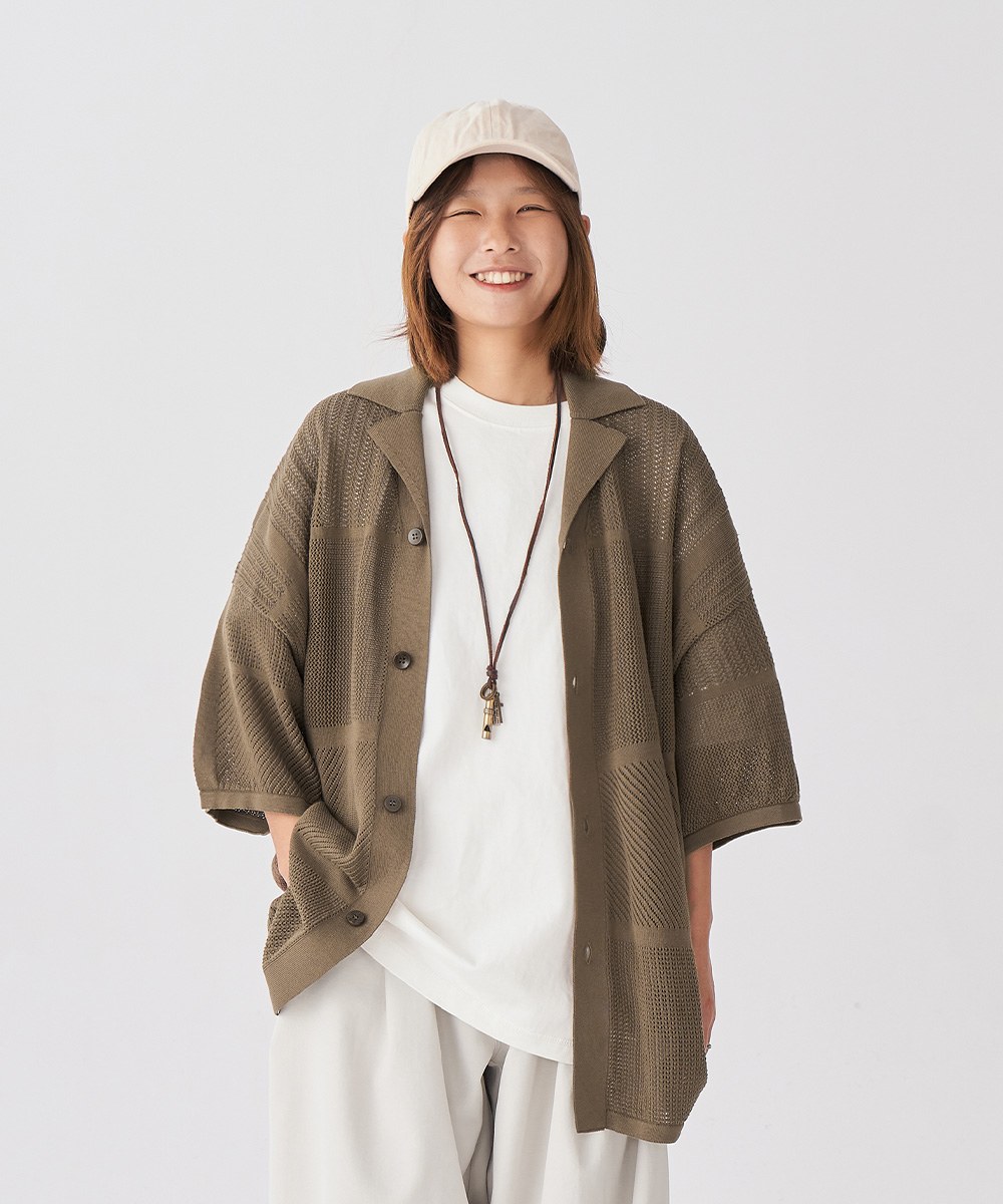 針織寬鬆襯衫 Knit Perforated Oversized Shirt